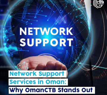 Person extending hand forward with "Network Support" text above, illustrating network support services in Oman and OmanCTB’s expertise.