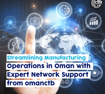 A hand pointing to a transparent holographic screen with digital icons such as growth charts, networks, and data, with a world map in the background representing global technology and connectivity.