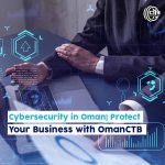 Several men checking cybersecurity data in Oman – one holding a paper, another working on a computer, with a holographic screen displaying icons – OmanCTB